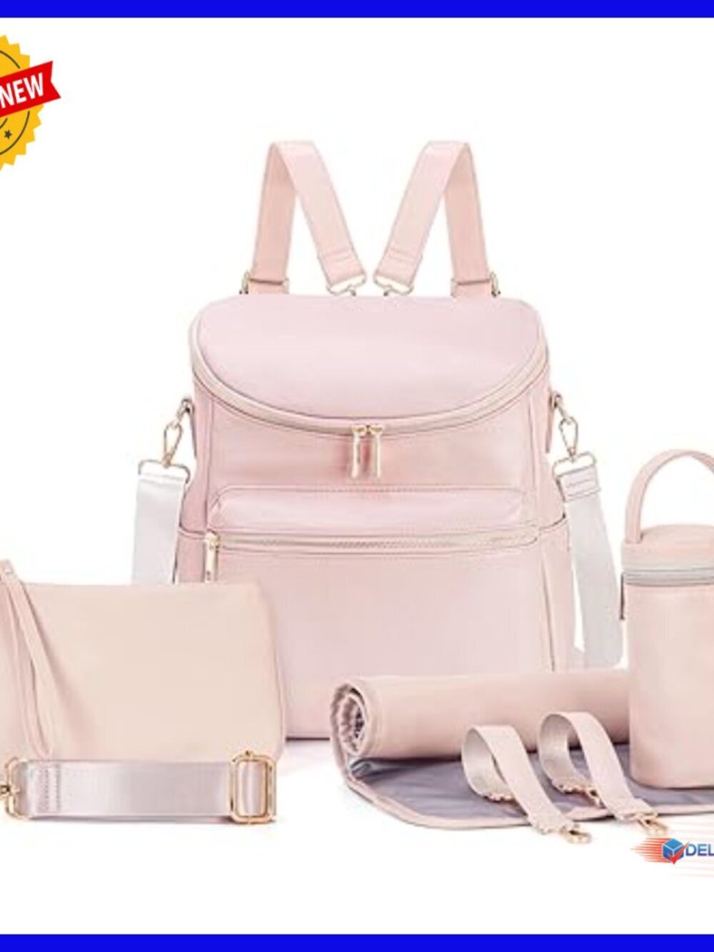 Leather Diaper Backpack with Changing Pad, 11 Pockets, Travel Bag